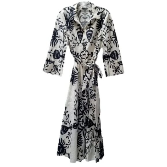 Zara Floral Printed Black White Kimono Belt Dress L - Picture 4 of 15